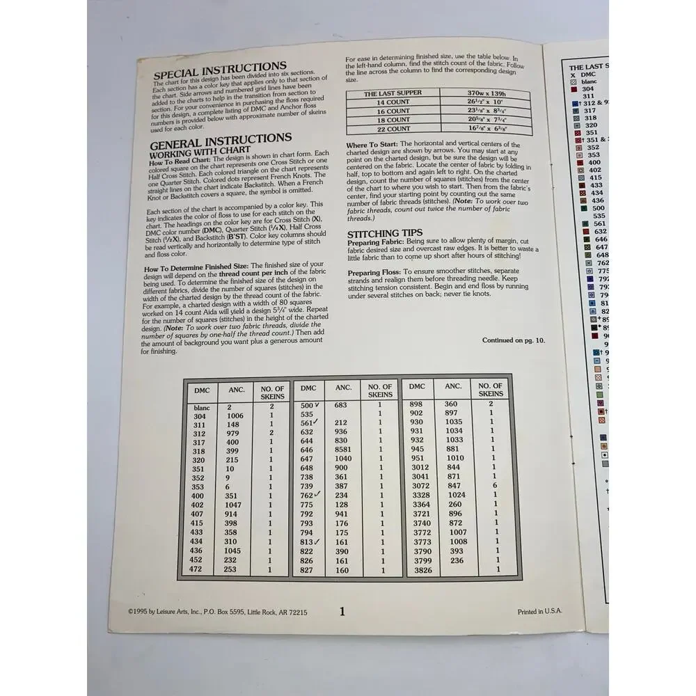 The Last Supper Cross Stitch Pattern Leisure Arts Leaflet 2768 Leonardo da Vinci